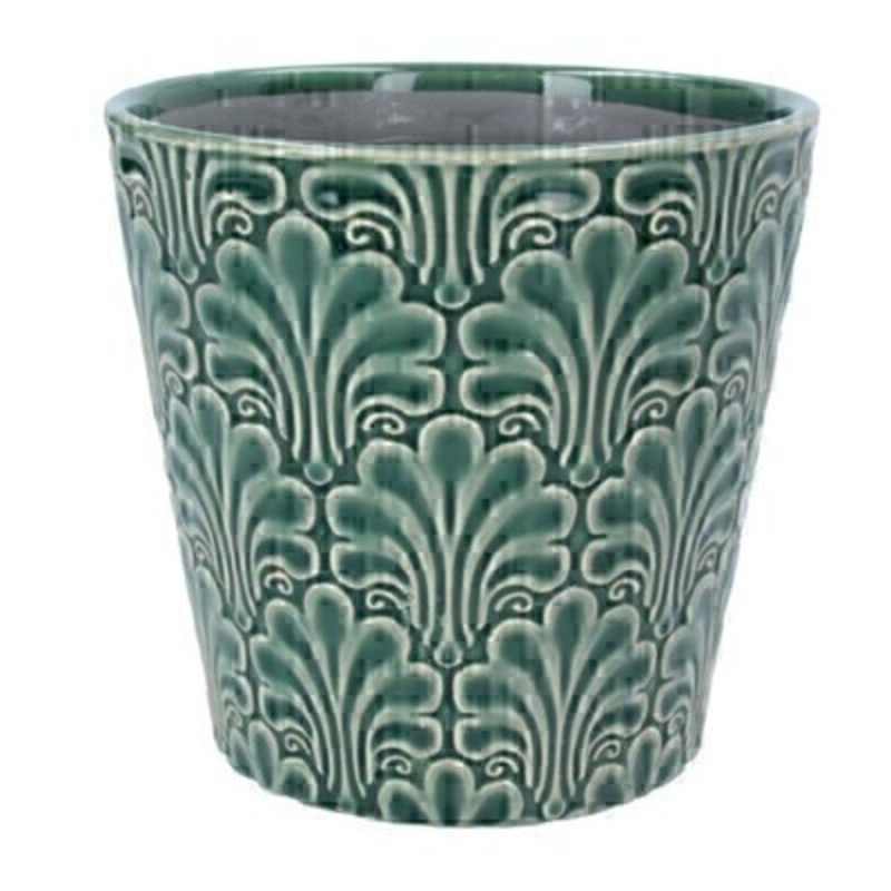 Green Fans Ceramic Pot Cover By Gisela Graham